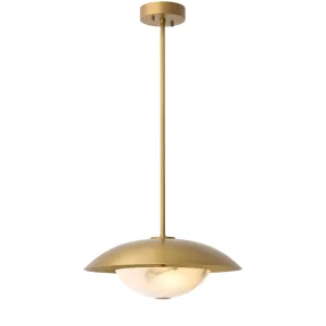 Lampada a Sospensione a Cupola in Ottone di Lusso con Diffusore in Alabastro Naturale per Interni Moderni Vista frontale di Luxury Group International