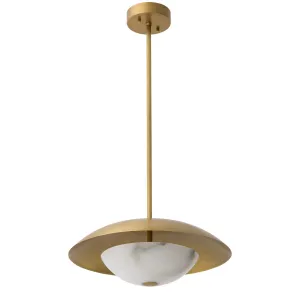 Lampada a Sospensione a Cupola in Ottone di Lusso con Diffusore in Alabastro Naturale per Interni Moderni Vista frontale di Luxury Group International
