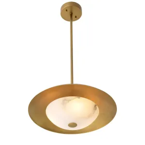 Lampada a Sospensione a Cupola in Ottone di Lusso con Diffusore in Alabastro Naturale per Interni Moderni Vista frontale di Luxury Group International