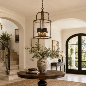 Luxury Brass Lantern Pendant Ceiling Lamp with Glass Enclosure Ø46 cm - Luxury Pendant Light Front View by Luxury Group International