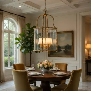 Luxury Brass Lantern Pendant Ceiling Lamp with Glass Enclosure Ø46 cm - Luxury Pendant Light Lifestyle View by Luxury Group International