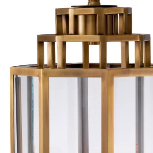 Lampada a Sospensione Lanterna in Ottone di Lusso con Pannelli in Vetro Trasparente Vista dettaglio di Luxury Group International