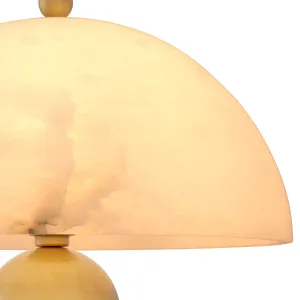 Luxury Brass Table Lamp with Glowing Alabaster Dome Shade Detail View by Luxury Group International