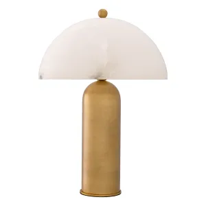 Luxury Brass Table Lamp with Glowing Alabaster Dome Shade Front View by Luxury Group International