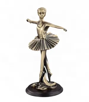 Luxury Bronze Ballerina Sculpture on Wooden Base - Luxury Bronze Figure by Luxury Group International