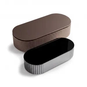Luxury Bronze Brown and Black Fluted Nesting Coffee Table - Luxury Coffee Table Front View by Luxury Group International
