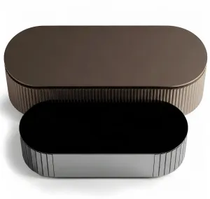 Luxury Bronze Brown and Black Fluted Nesting Coffee Table - Luxury Coffee Table Front View by Luxury Group International