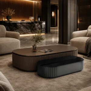 Luxury Bronze Brown and Black Fluted Nesting Coffee Table - Luxury Coffee Table Lifestyle View by Luxury Group International