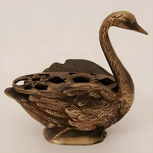 Luxus Bronze Enten-Blumenvase mit Skulpturiertem Gefieder & Durchbrochenem Blumenhalter – Luxus Vasen von Luxury Group International