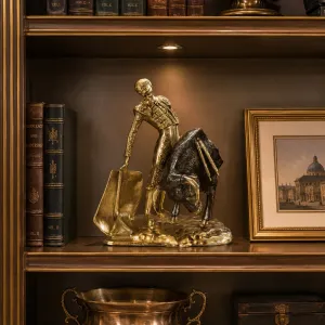 Luxury Bronze Figure of Bullfighter and Charging Bull Sculpture on Textured Arena Base Lifestyle View by Luxury Group International