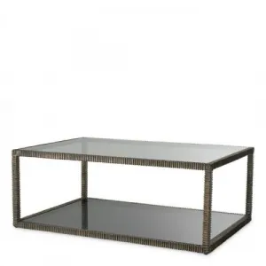 Luxury Bronze Finish Smoke Glass Sophisticated Coffee Table Front View by Luxury Group International