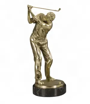 Escultura de Golfista en Bronce de Lujo sobre Base de Mármol Negro - Figura de Bronce de Lujo por Luxury Group International