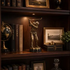 Escultura de Golfista en Bronce de Lujo sobre Base de Mármol Negro - Figura de Bronce de Lujo Vista lifestyle por Luxury Group International