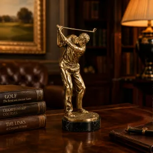 Escultura de Golfista en Bronce de Lujo sobre Base de Mármol Negro - Figura de Bronce de Lujo Vista lifestyle por Luxury Group International