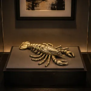 Luxury Bronze Lobster Sculpture with Segmented Shell in Golden Finish - Luxury Bronze Figure Lifestyle View by Luxury Group International