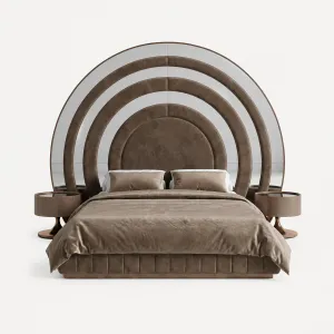 Luxury Bronze Round Nightstand with Mirrored Top - Luxury Hotel Furniture Front View by Luxury Group International