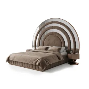 Luxury Bronze Round Nightstand with Mirrored Top - Luxury Hotel Furniture Side View by Luxury Group International