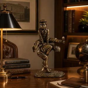 Luxus-Bronzeskulptur von Jungen beim Fangen Spielen mit antiker Patina Lifestyle-Ansicht von Luxury Group International