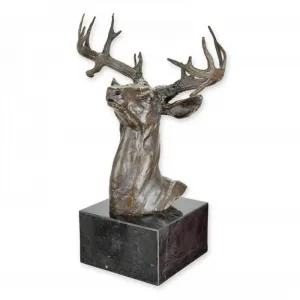 Sculpture de tête de cerf en bronze de luxe Vue de face par Luxury Group International