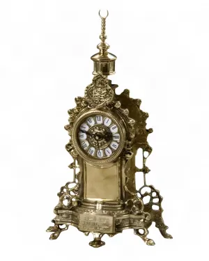 Luxus-Bronze-Tischuhr mit barockem Arabesken-Wappen und Mondsichel-Aufsatz Vorderansicht von Luxury Group International