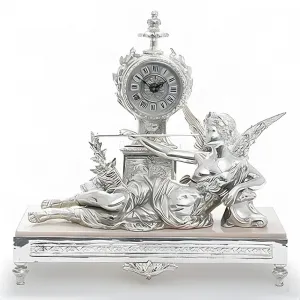 Luxus-Bronze-Tischuhr mit barocker geflügelter Dame und Trompetenskulptur von Luxury Group International