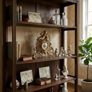 Luxury Bronze Table Clock with Cherub Trumpet Sculpture and Ornate Baroque Scrollwork Base Lifestyle View by Luxury Group International