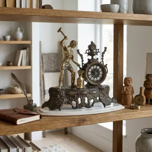 Reloj de Mesa de Bronce de Lujo con Figura Clásica de Herrero y Base de Mármol Barroca Ornamental Vista lifestyle por Luxury Group International