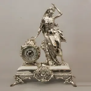 Luxury Bronze Table Clock with Classical Lady Sculpture and Ornate Baroque Base by Luxury Group International