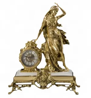 Luxury Bronze Table Clock with Classical Lady Sculpture and Ornate Baroque Base by Luxury Group International