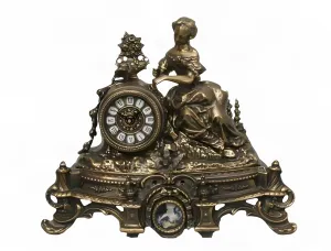 Horloge de Table en Bronze de Luxe avec Sculpture de Dame Classique et Base Décorative Baroque Ornée par Luxury Group International