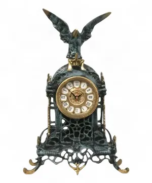 Luxury Bronze Table Clock with Eagle Crest and Cathedral Inspired Baroque Frame by Luxury Group International