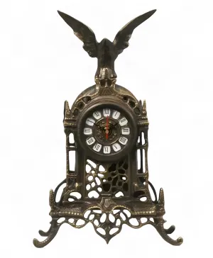 Luxury Bronze Table Clock with Eagle Crest and Cathedral Inspired Baroque Frame by Luxury Group International