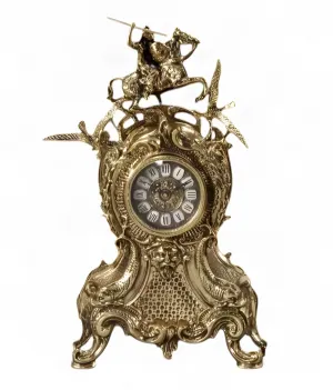 Luxury Bronze Table Clock with Equestrian Rider Crest and Ornate Baroque Sculptural Frame by Luxury Group International