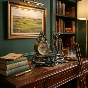 Horloge de Table de Luxe en Bronze avec Sculpture de Joueur de Golf et Base Décorative Baroque Ornée Vue lifestyle par Luxury Group International