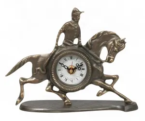 Orologio da Tavolo di Lusso in Bronzo con Scultura di Cavaliere a Cavallo e Quadrante Romano Classico - Orologio da Tavolo di Lusso di Luxury Group International