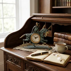 Orologio da Tavolo di Lusso in Bronzo con Scultura di Cavaliere a Cavallo e Quadrante Romano Classico - Orologio da Tavolo di Lusso Vista lifestyle di Luxury Group International