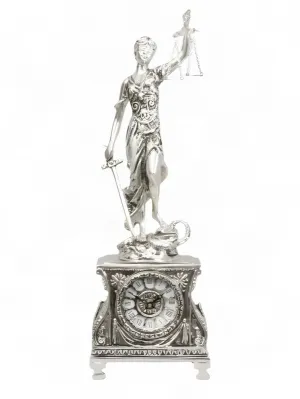Reloj de Mesa de Bronce de Lujo con Escultura de la Dama de la Justicia y Caja Barroca Ornamental por Luxury Group International