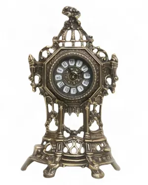 Luxury Bronze Table Clock with Openwork Baroque Frame and Ornate Architectural Crest by Luxury Group International