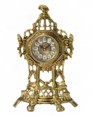 Luxury Bronze Table Clock with Openwork Baroque Frame and Ornate Architectural Crest by Luxury Group International
