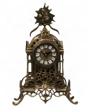 Luxury Bronze Table Clock with Ornate Floral Crest and Openwork Baroque Frame by Luxury Group International