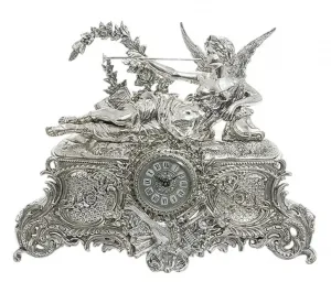 Luxury Bronze Table Clock with Reclining Winged Trumpeter on Ornate Baroque Base by Luxury Group International