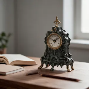 Luxury Bronze Table Clock with Sculpted Baroque Frame and Finial - Luxury Table Clock Lifestyle View by Luxury Group International