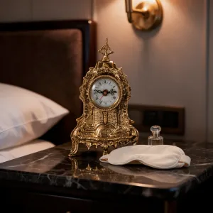 Luxury Bronze Table Clock with Sculpted Baroque Frame and Finial - Luxury Table Clock Lifestyle View by Luxury Group International