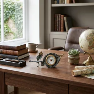 Luxury Bronze Table Clock with Sculpted Leaf Frame & Elegant Roman Dial - Luxury Table Clock Lifestyle View by Luxury Group International