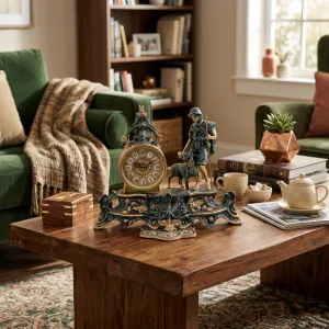 Horloge de Table en Bronze de Luxe avec Figure de Berger et Base Ornementale Baroque Vue lifestyle par Luxury Group International
