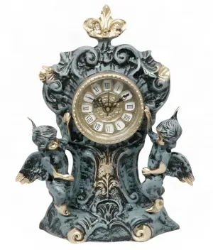 Reloj de Mesa de Bronce de Lujo con Ángeles Alados Gemelos y Marco Ornamental Barroco por Luxury Group International