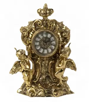 Horloge de Table en Bronze de Luxe avec Anges Ailés Jumeaux et Cadre Ornemental Baroque par Luxury Group International