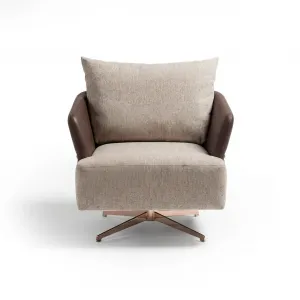 Luxury Brown and Beige Swivel Armchair with Bronze Metal Details - Luxury Armchair Front View by Luxury Group International