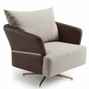 Luxury Brown and Beige Swivel Armchair with Bronze Metal Details - Luxury Armchair Front View by Luxury Group International
