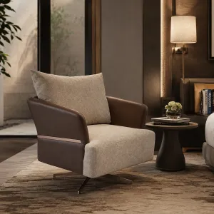 Luxury Brown and Beige Swivel Armchair with Bronze Metal Details - Luxury Armchair Lifestyle View by Luxury Group International